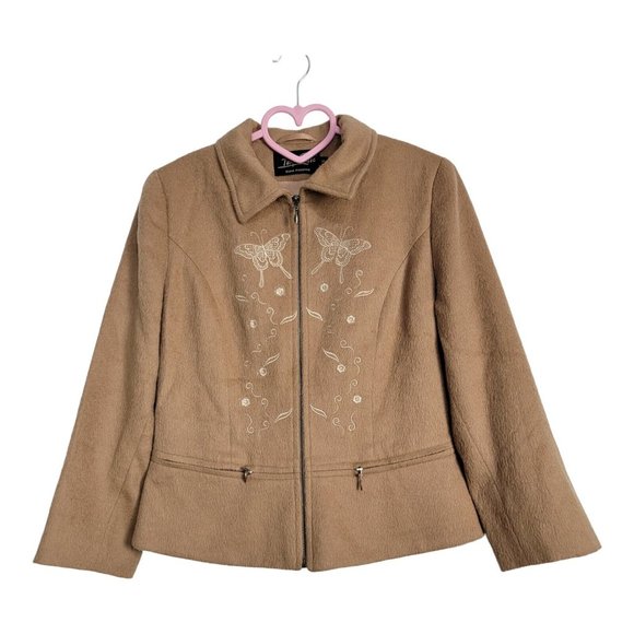 TOM GUTIE Women’s Jacket Brown Embroidered Butterfly Baby Alpaca Wool Small